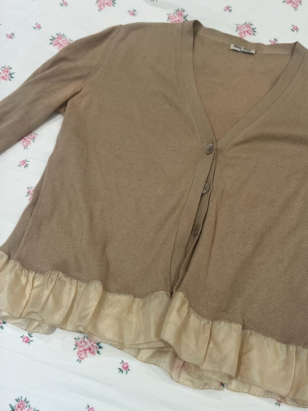 Vintage Miu Miu Beige Ruffle Cardigan Made in Italy